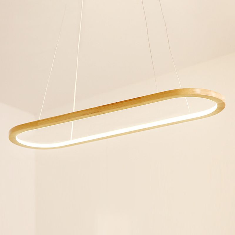 Oval Ring Kitchen Bar Island Light Acrylic LED Simple Hanging Lighting Fixture in Wood