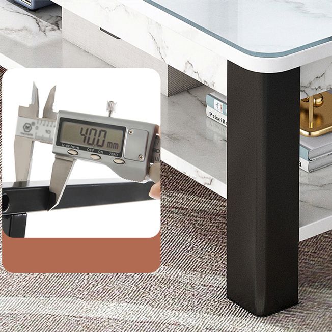 Rectangular Glass 4 Legs Coffee Cocktail Table with Storage Shelf