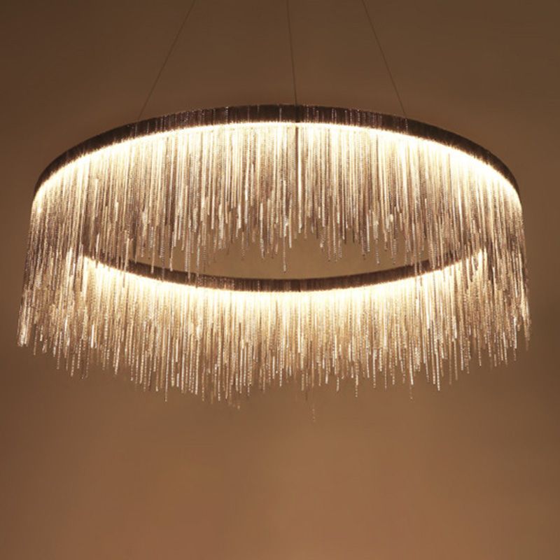 Sombra de cadena de metal Costeo de lámpara contemporánea Luz para sala de estar de comedor