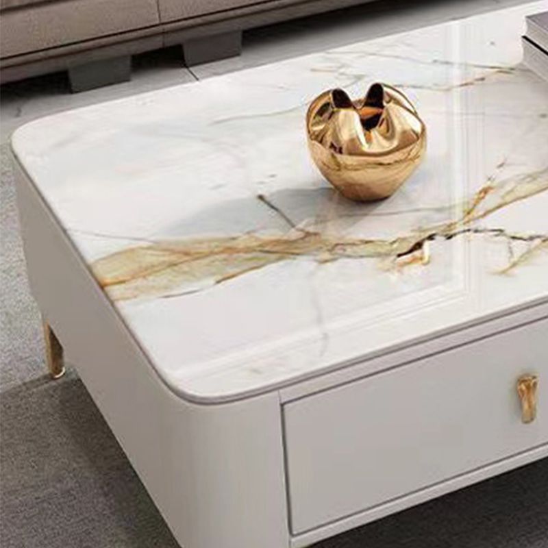 Triangle Slate Coffee Table Glam 4 Legs with 2 Storage Drawers