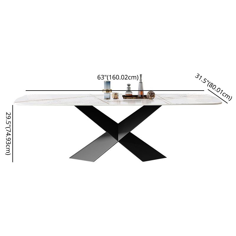 Contemporary Sintered Stone Dining Table Set of 5/7 with Rectangle Table Dining Set with Metal Base