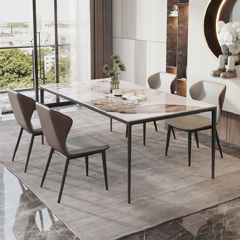 Minimalist White Brown Rectangle Shape Dining Set Kitchen Standard Dining Set with 4 Legs Table