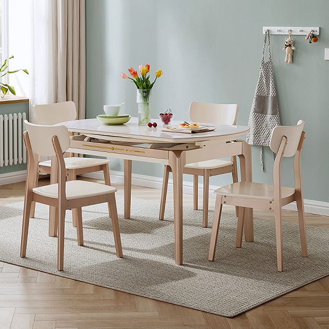 Extendable Round Dining Table Solid Wood 4 Legs  Dining Table for Dining Room