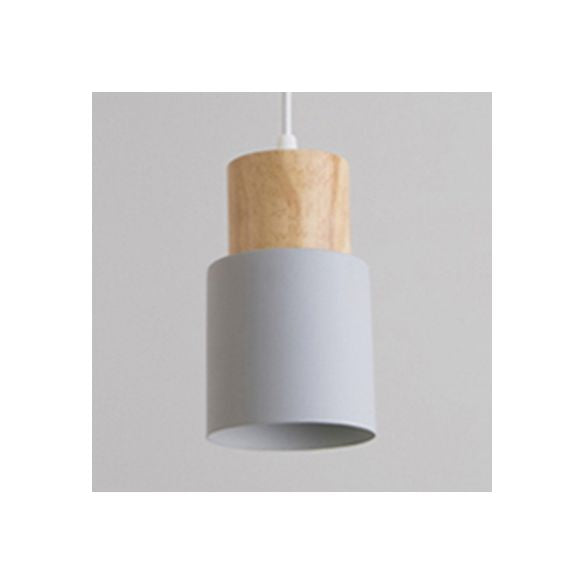Metal & Wood Cylindrical Hanging Lamp Office Hallway 1 Light Modern Small Pendant Light