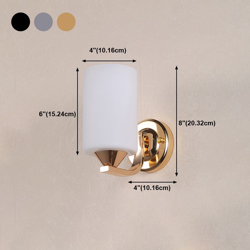 Cylindrical Shade Wall Lamp Modern White Glass Bedroom Sconce Light