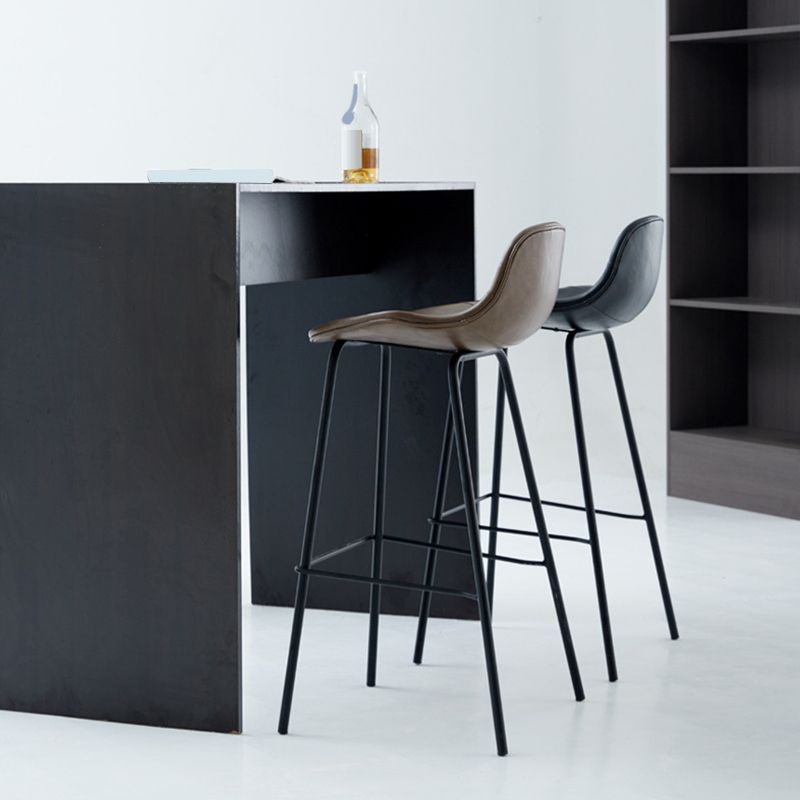 Modern Backrest Counter Stool Iron Bar Stool with Leather Cushion for Dining Room