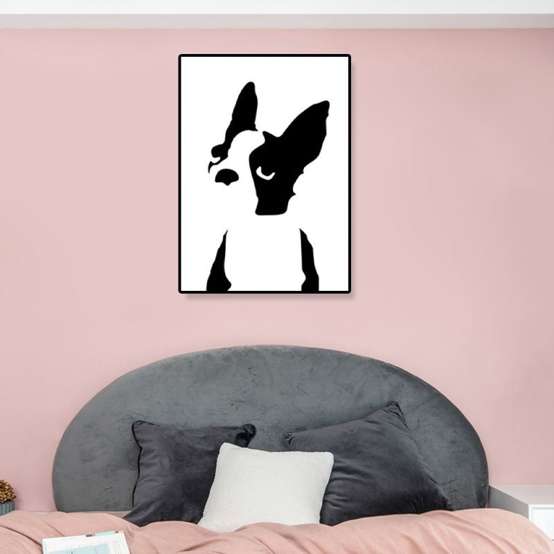 Black Puppy Drawing Wall Art Textured Kids Bedroom Canvas Print on White, Optional Sizes