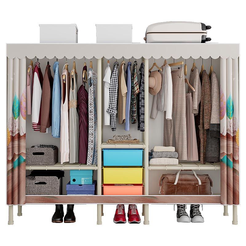 Contemporary Wardrobe Armoire Steel Adjustable Shelves Wardrobe Closet for Bedroom