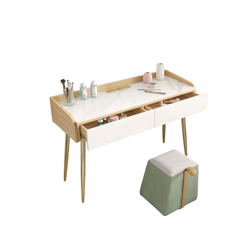Glam 2-drawer Slate Top Dressing Table 32.67" H Vanity Stool in White