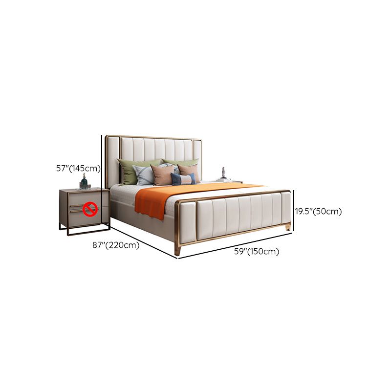 White Standard Bed Modern Bed Frame with Upholstered Headboard