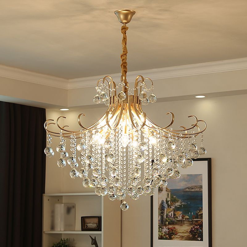 LED Crystal Ceiling Chandelier Traditional Gold Flared Shape Living Room Suspension Lighting Fixture