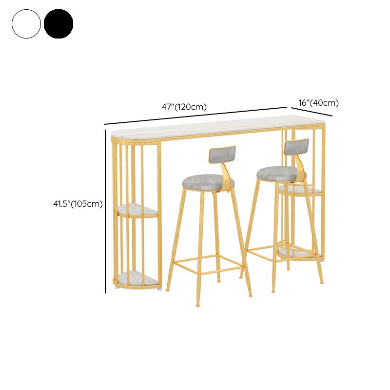 Stone Top Bar Stool Table Glam Style Bar Dining Table with Storage