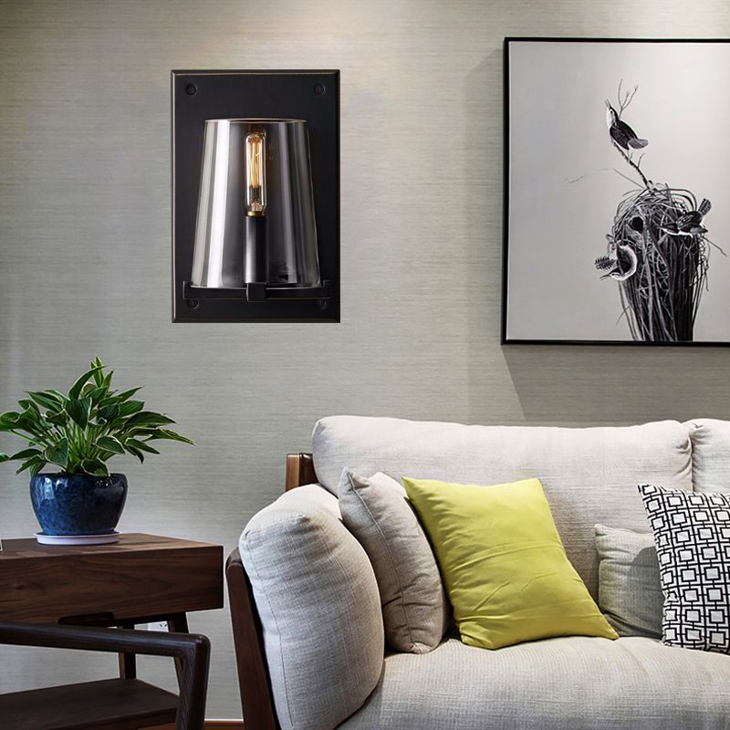 1 Bulb Living Room Sconce Lamp Tradition Black/Gold Wall Lighting Fixture with Cone Clear Glass Shade