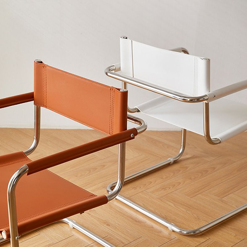 Modern Dining Accent Chair Faux Leather and Metal Dining Arm Chair