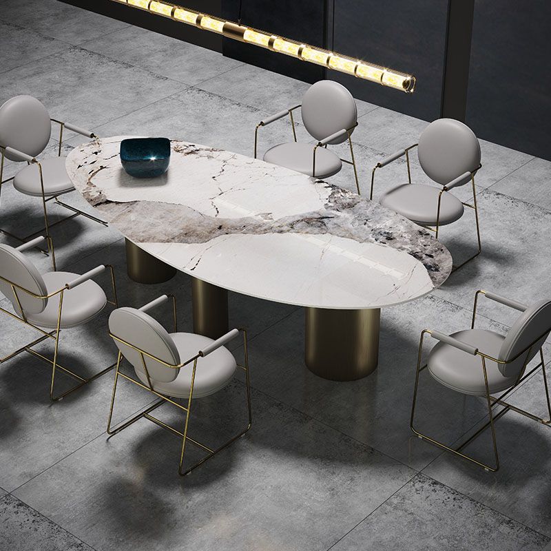 SinteredStoneTop Dining Table Luxury Oval Gold Metal Base Table