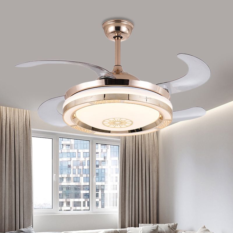 42 "Breedte Cirkel Woonkamer Ventoon verlichting Hedendaags metalen LED Gold Semi -spoelplafondlicht met 4 messen, op afstand/muurregeling/afstandsbediening en muurregeling