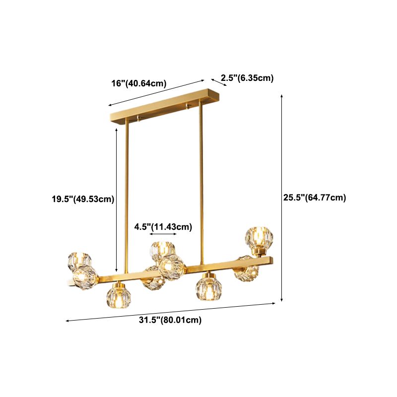 Contemporary Gold Hanging Light Crystal Island Light Fixture with Shade for Dining Table