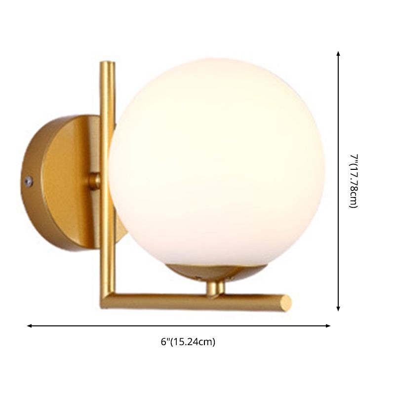 Modern Concise Globe Wall Sconce Wrought Iron Wall Lamp with White Glass Shade