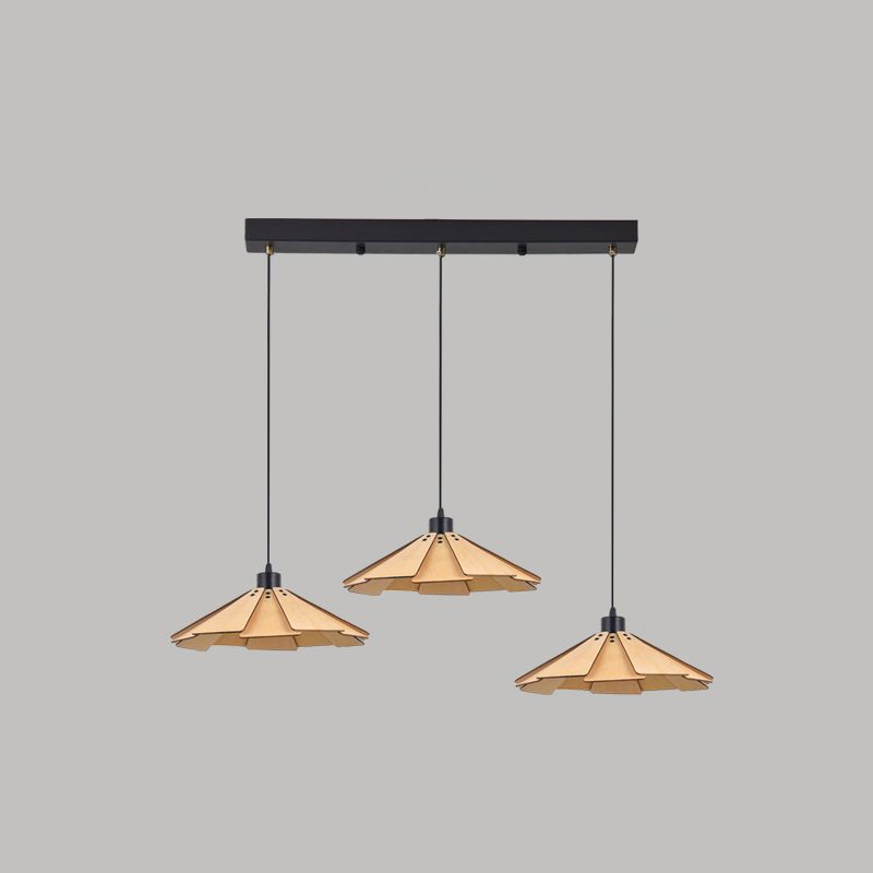 Geometry Shaped Basswood Ceiling Pendant Light Modern Style Hanging Light for Dining Room