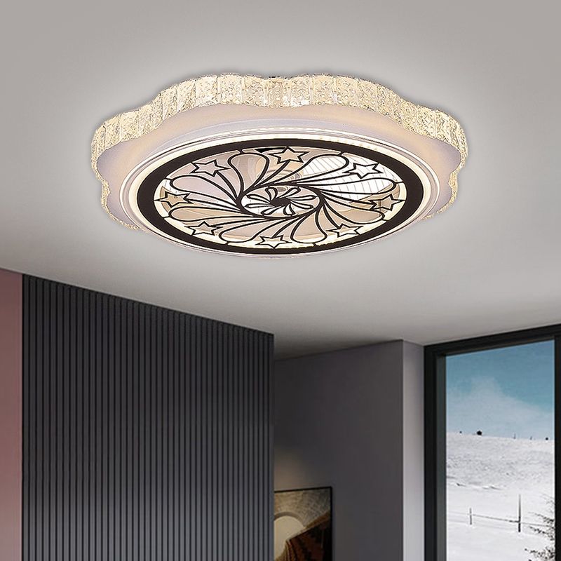 Sonnenblumen/Pflaumenblüten/Sternmuster Hanging Lüfter Licht moderne rechteckige Kristalle 23,5 "W LED White Semi-Flush Mount