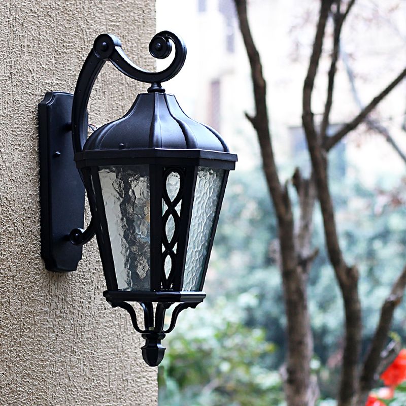 Schwarze 1-Kopf-Wandmontage Leichtes Land Klares Wasserglaslaterne Schattenleuchte für Außenlampe