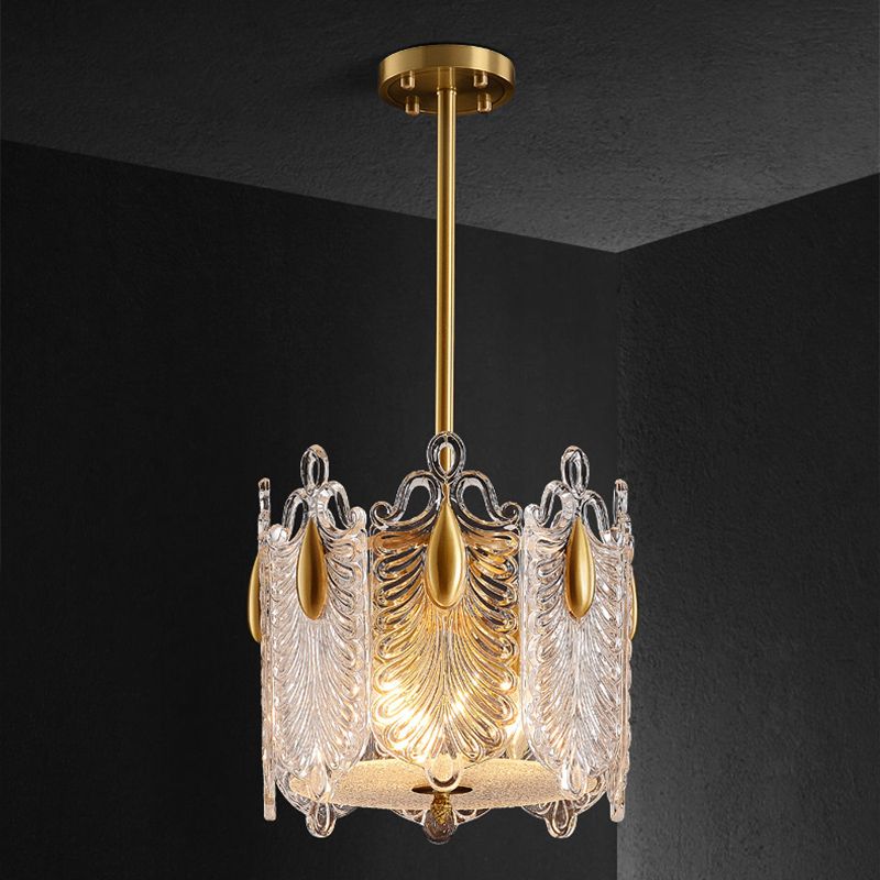 4 Lights Pendant Chandelier Traditional Round K9 Crystal Hanging Ceiling Light in Gold for Living Room