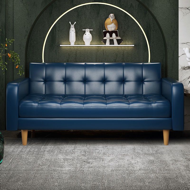 Contemporary Biscuit Back Standard Square Arm Genuine Leather Sofa