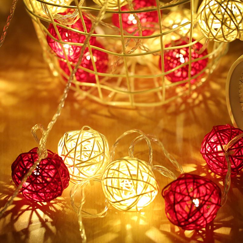 Contemporary Globe Battery String Light Rattan 13.1ft 20 Bulbs Bedroom LED Fairy Lighting