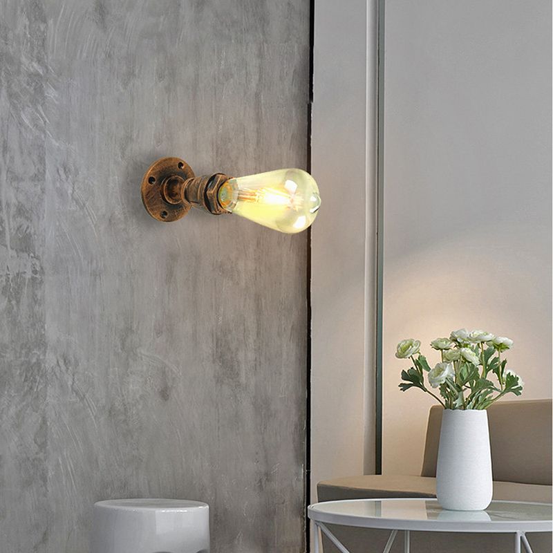 Industrial Metal Wall Sconce Pipe Shape Wall Light for Bedroom in Rust