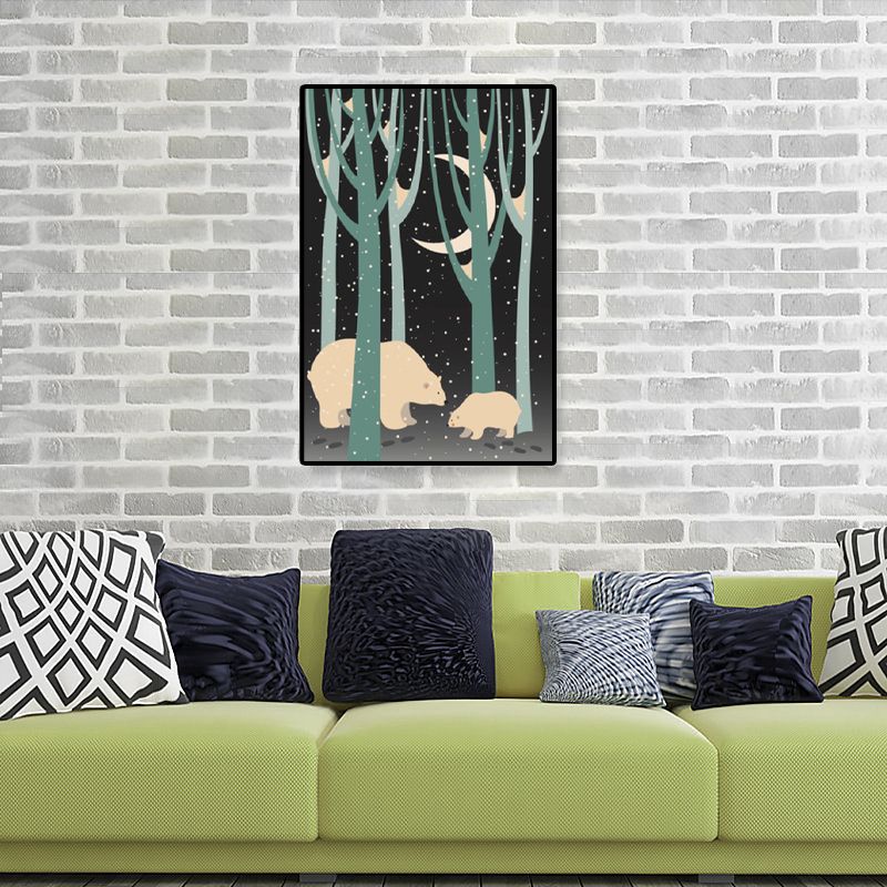 Animal Canvas Wall Art Cartoon Cute Illustrated Wild Life Wall Decor in Pastel Color