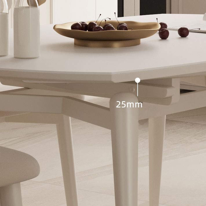 Modern Round Extendable Dining Table White Stone Tabletop with Double Drop Leaf