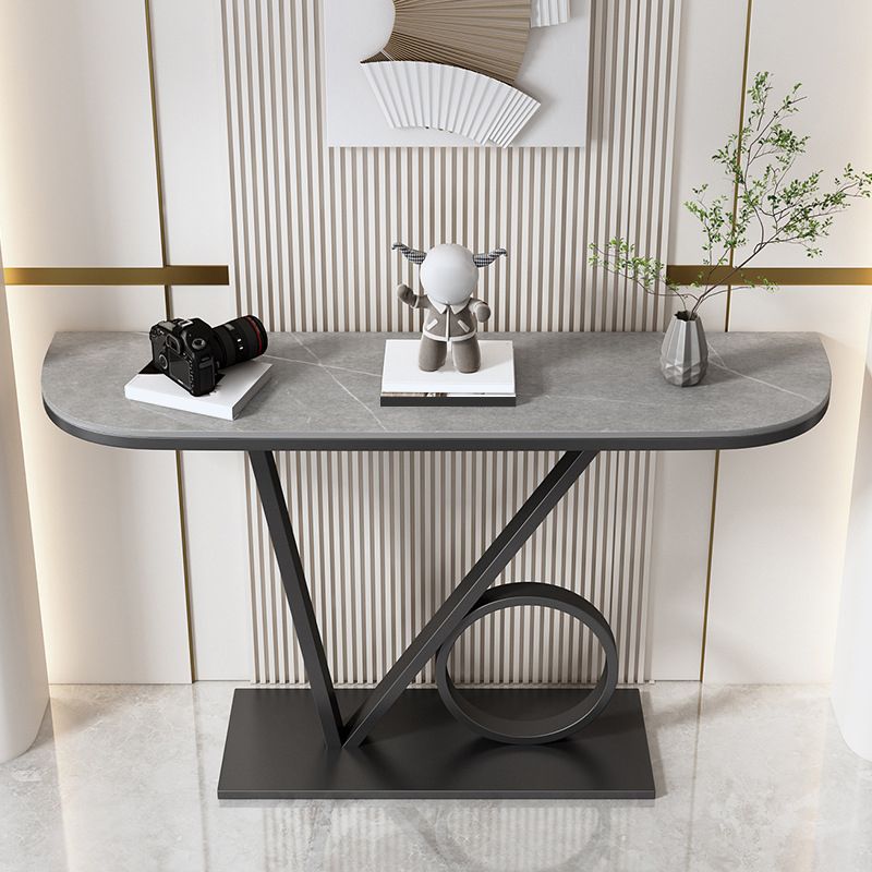 31.5-inch Tall Hall Console Table Stone Half Moon End Table with 1 Shelf