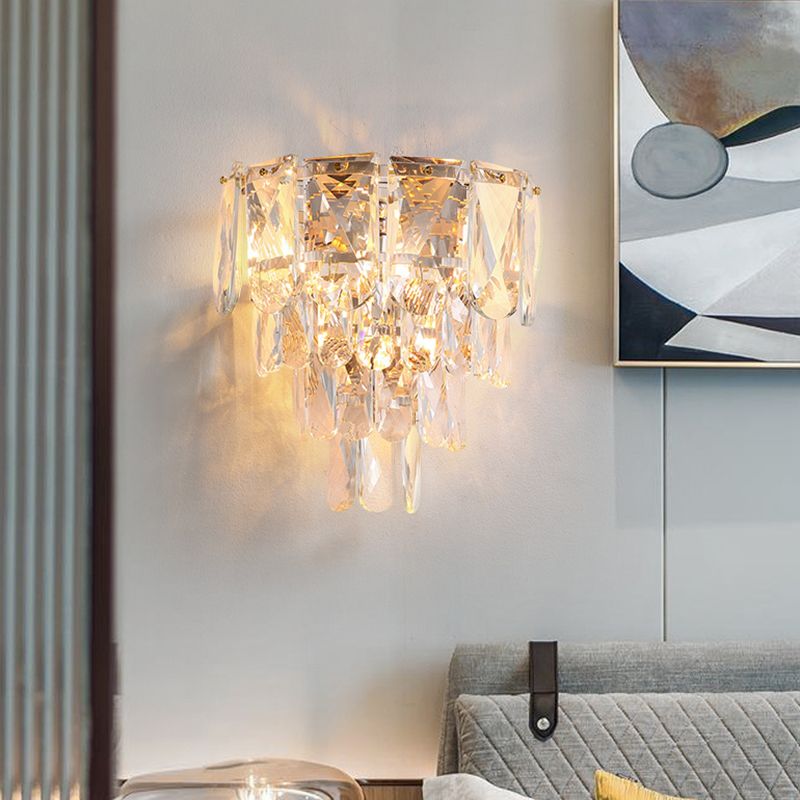Lámpara de pared cónica con niveles de cristal Artística 3 cabezas Luz de la pared de latón para sala de estar