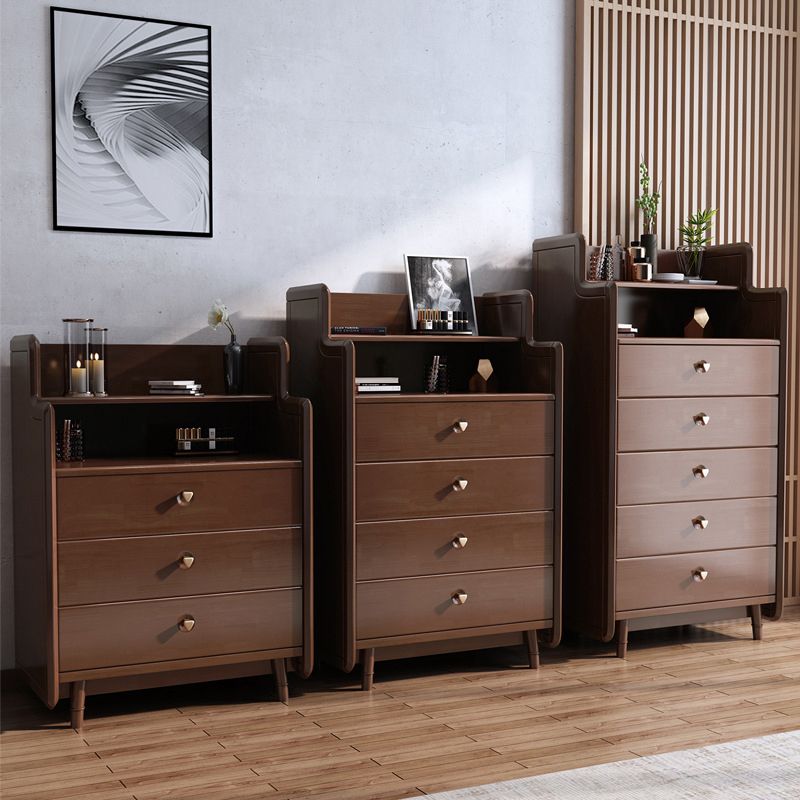 Glam Bedroom Storage Chest Vertical Rubber Wood Chest with Drawers