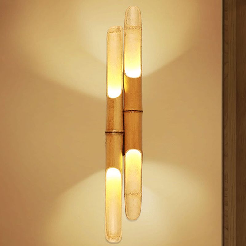 4 Bulbs Bedroom Wall Lighting Asia Beige Sconce Light Fixture with Cylinder Resin Shade
