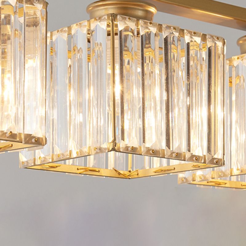 Post-Modern Island Light Fixture Gold Hanging Light with Crystal Shade for Dining Table