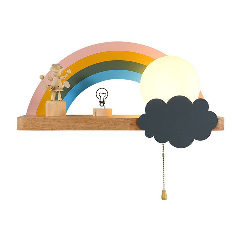 Wood Kids Wall Light Fixture Semicircle Rainbow Sconce Lamp for Children's Room