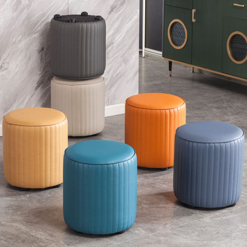 Modern Round Ottoman Solid Color Leather Water Resistant Footstool Ottoman