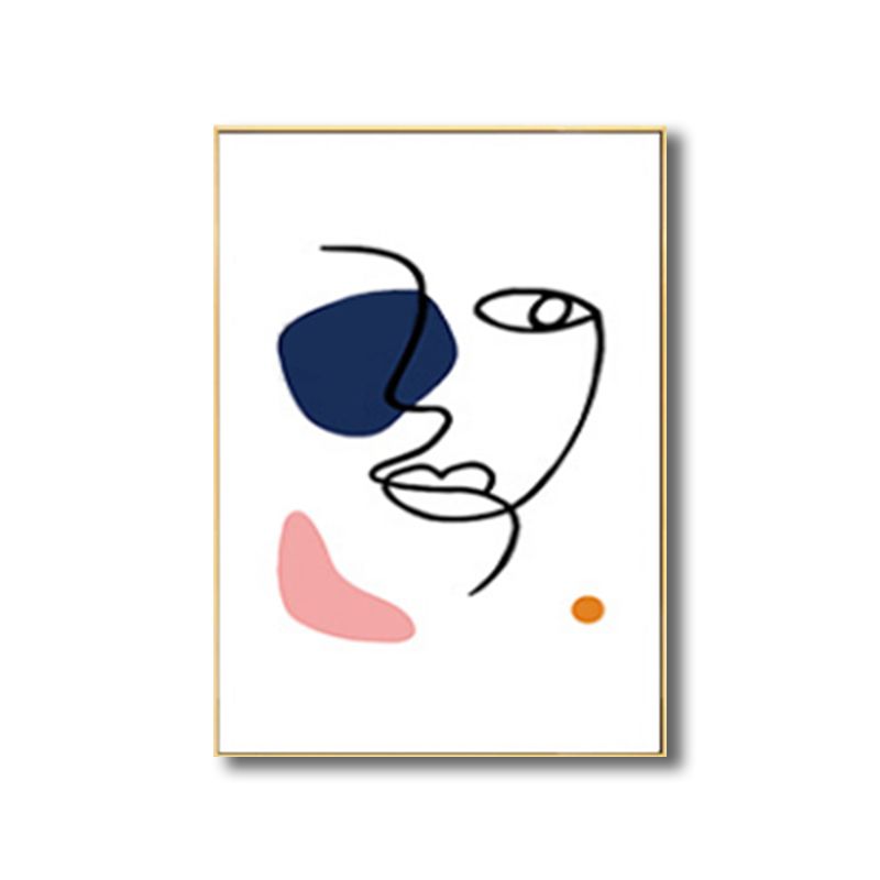 Pastel Girl Face Drawing Canvas Textured Minimalistic Wall Art Decor for Living Room