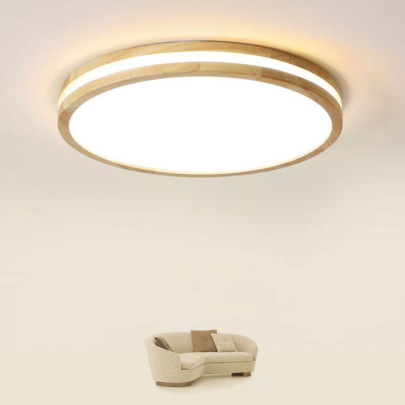 Modern Round Shape Ceiling Light Wood 1 Light LED Flush Mount Light for Living Room