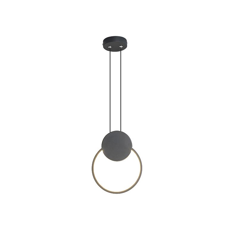Modernism LED Down Mini Pendant Black/White Annular Hanging Lamp Kit with Metal Shade in Warm/White Light