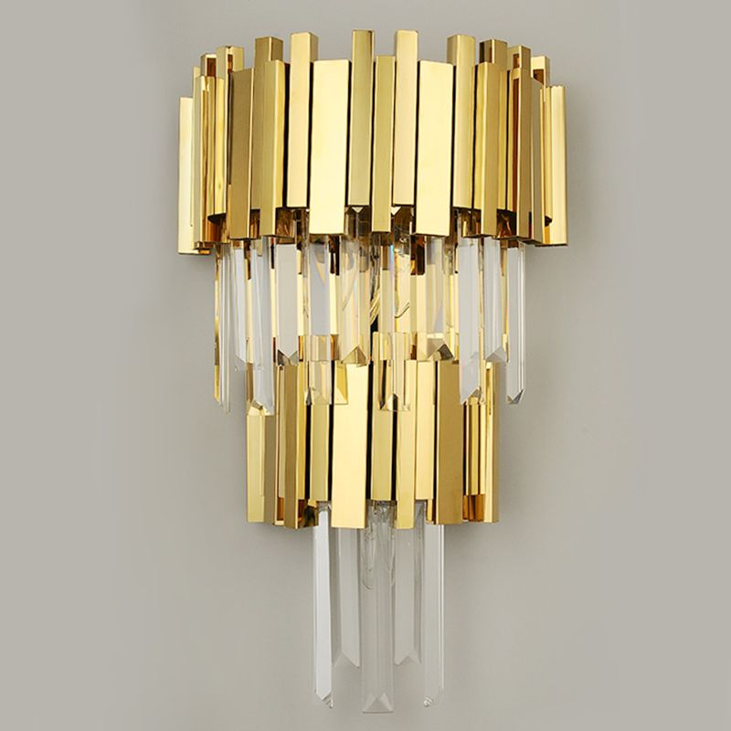 Postmodern Style Crystal Wall Light Gold Layered Wall Sconce for Living Room