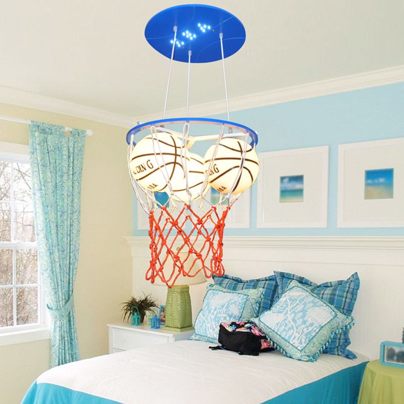 Glass Basketball Pendant Light Boys Bedroom 3 Lights Sport Style Pendant Lamp