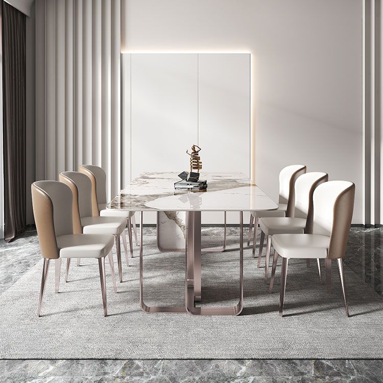 Traditional Luxury Dining Table Sintered Stone Rectangle Dining Table with Rose Gold Frame
