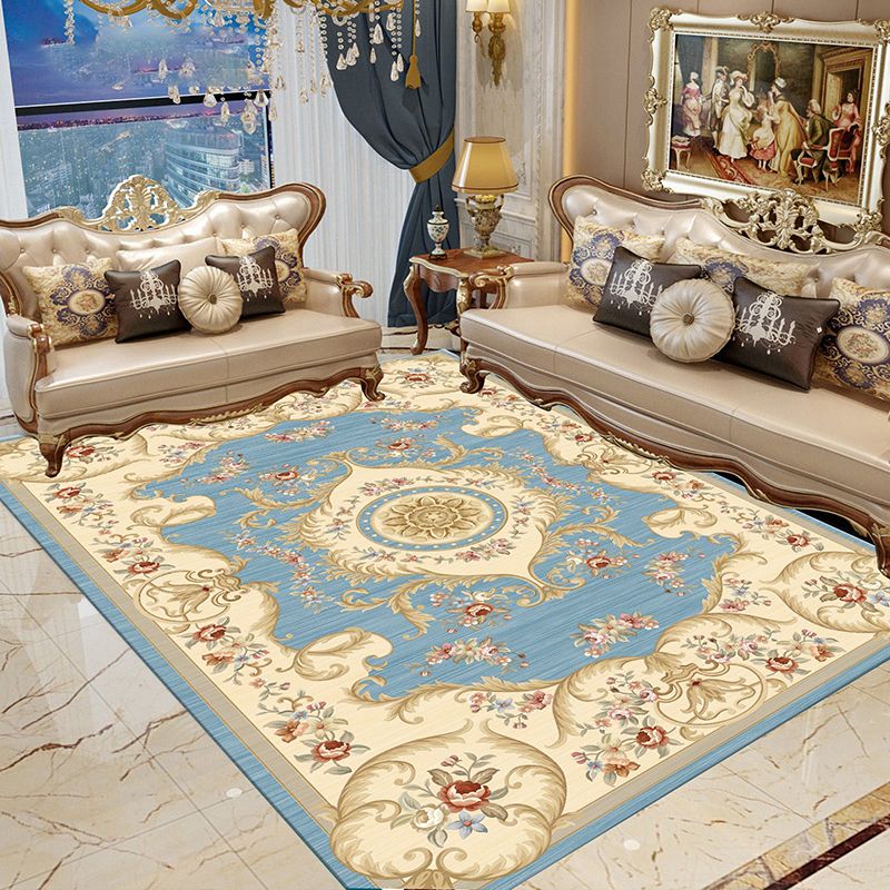 Beige Medallion Pattern Area Carpet European Polyester Area Rug Non-Slip Backing Rug for Home Decor