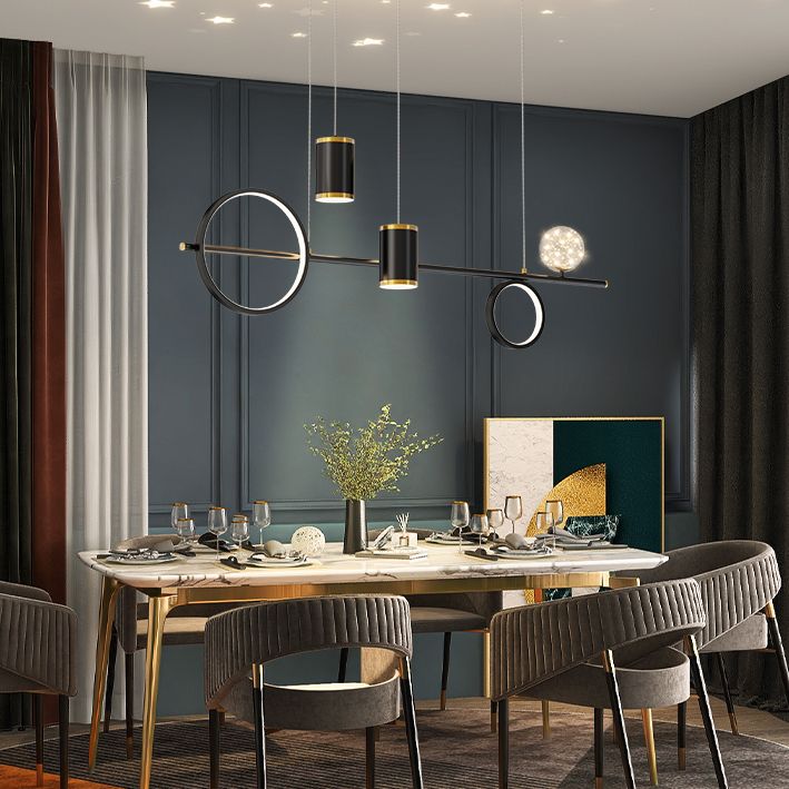 Zeitgenössischer Stil Geometry Island Lighting Metal 5 Light Island Leuchten in Schwarz