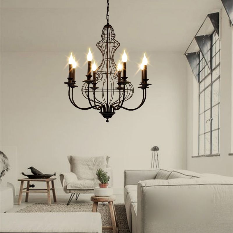 Candle Metal Chandelier Lighting Rustic 6/8 Lights Dining Room Pendant Lighting in Black/Coffee