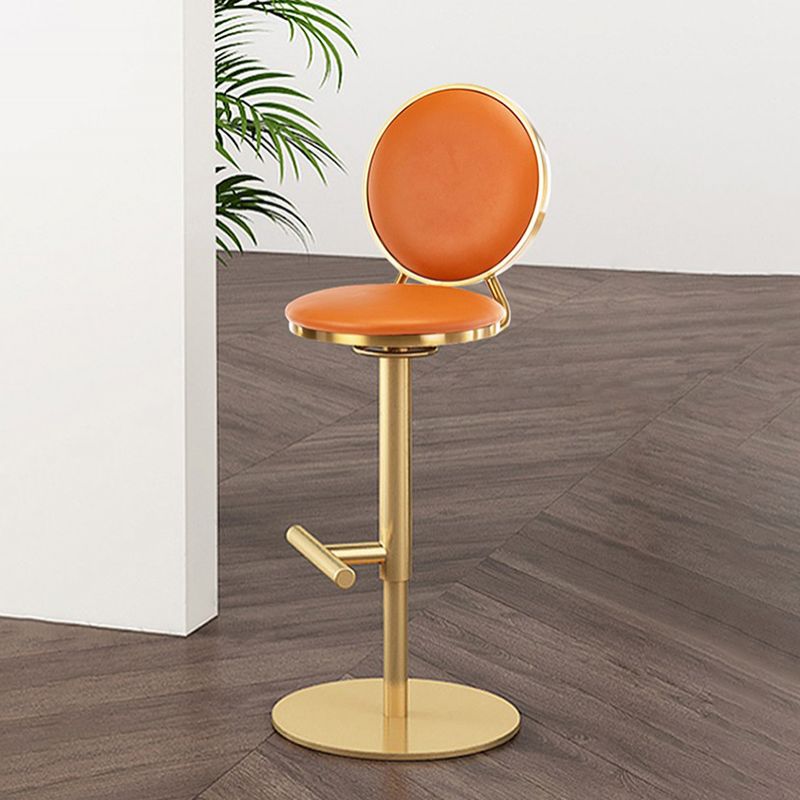 Nordic Adjustable Armless Counter Stool Iron Base Bar Stool with Leather Cushion