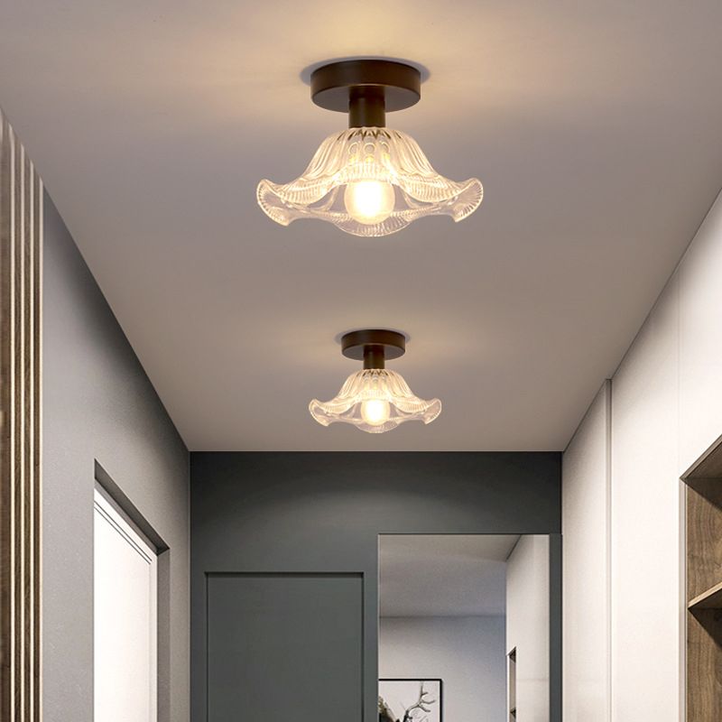 Contemporary Ceiling Lamp Flower-shaped Glass Shade Flush Mount Light Fixture