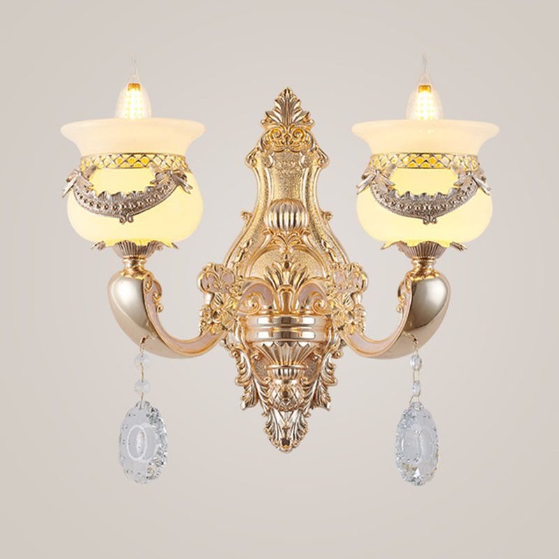 Gold Candle Pendant Chandelier Country Jade Living Room Hanging Lighting with Crystal Accent